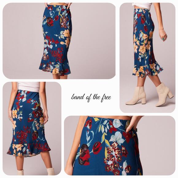 NWT B.O.G. Band of the Free Pisa Floral Ruffle Slip Skirt Sz S [4-6] Teal Garnet - Picture 1 of 11